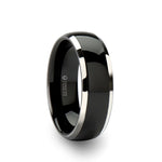 Load image into Gallery viewer, Mens Black Ceramic Inlayed Tungsten Wedding Ring - Domed Comfort Fit - 6mm 7mm 8mm 10mm Wide - Style name: CARRERA
