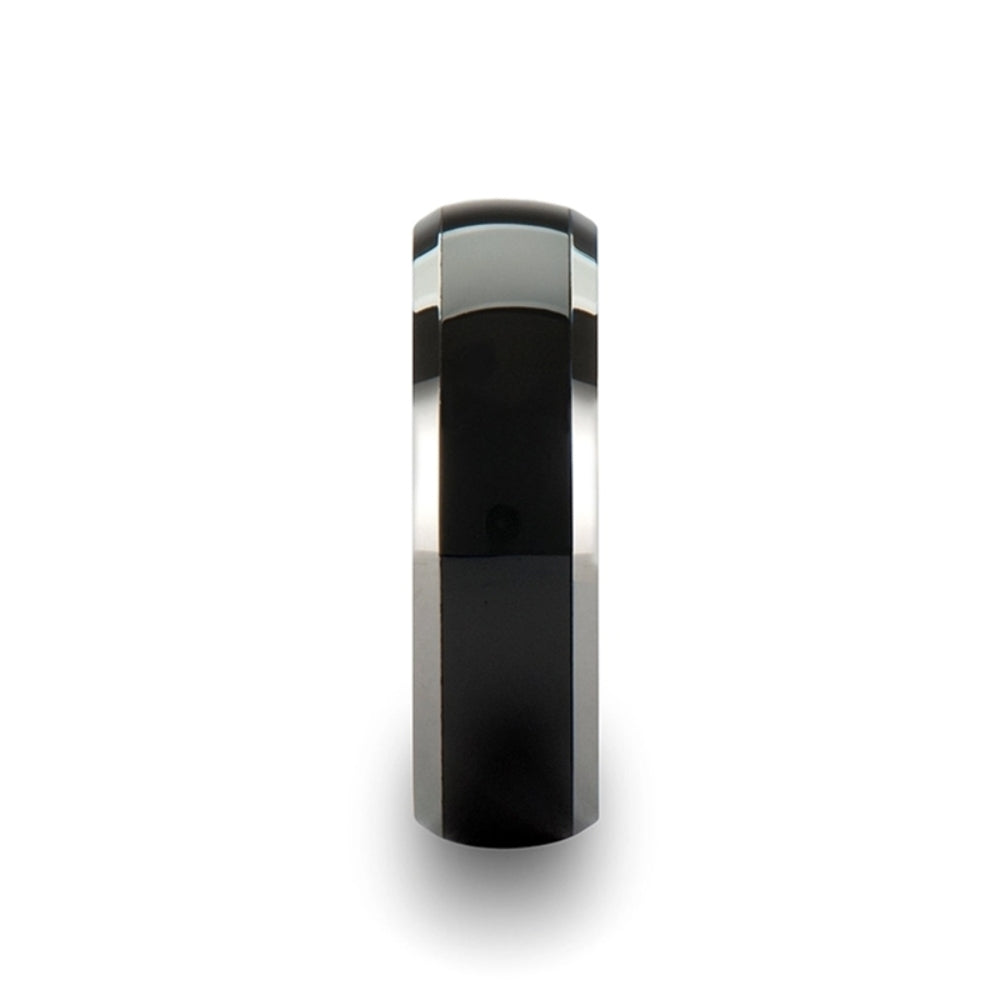 Mens Black Ceramic Inlayed Tungsten Wedding Ring - Domed Comfort Fit - 6mm 7mm 8mm 10mm Wide - Style name: CARRERA