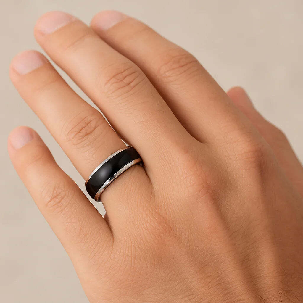 Mens Black Ceramic Inlayed Tungsten Wedding Ring - Domed Comfort Fit - 6mm 7mm 8mm 10mm Wide - Style name: CARRERA