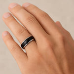 Load image into Gallery viewer, Mens Black Ceramic Inlayed Tungsten Wedding Ring - Domed Comfort Fit - 6mm 7mm 8mm 10mm Wide - Style name: CARRERA
