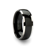 Load image into Gallery viewer, Mens Black Ceramic Inlayed Tungsten Wedding Ring - Domed Comfort Fit - 6mm 7mm 8mm 10mm Wide - Style name: CARRERA

