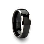 Load image into Gallery viewer, Mens Black Ceramic Inlayed Tungsten Wedding Ring - Domed Comfort Fit - 6mm 7mm 8mm 10mm Wide - Style name: CARRERA
