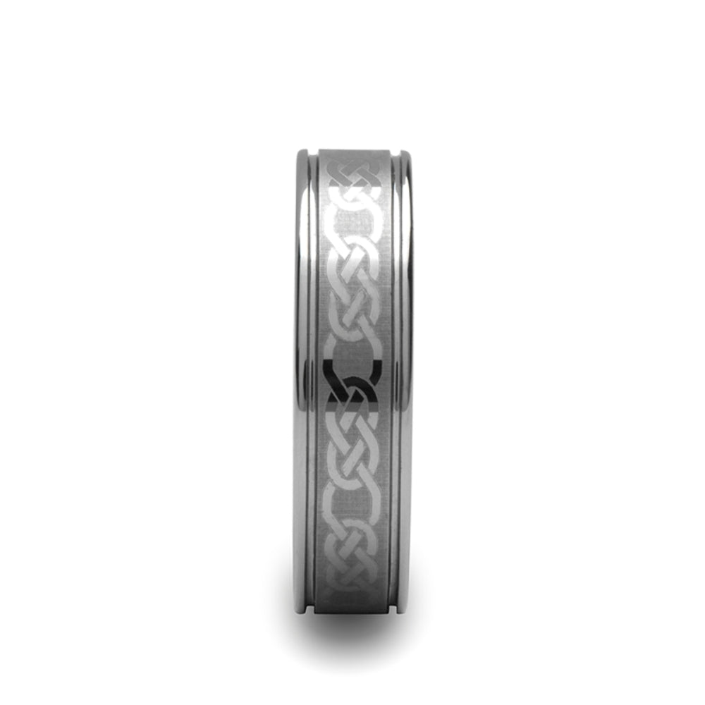Mens Tungsten Laser Engraved Celtic Pattern Wedding Ring - Polished Comfort Fit - 6mm 8mm 10mm Wide - Style name: PALATINE