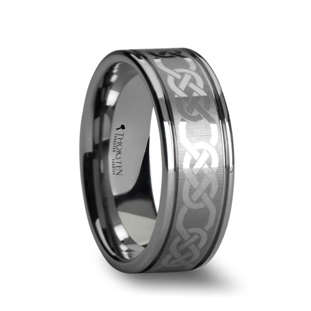 Mens Tungsten Laser Engraved Celtic Pattern Wedding Ring - Polished Comfort Fit - 6mm 8mm 10mm Wide - Style name: PALATINE