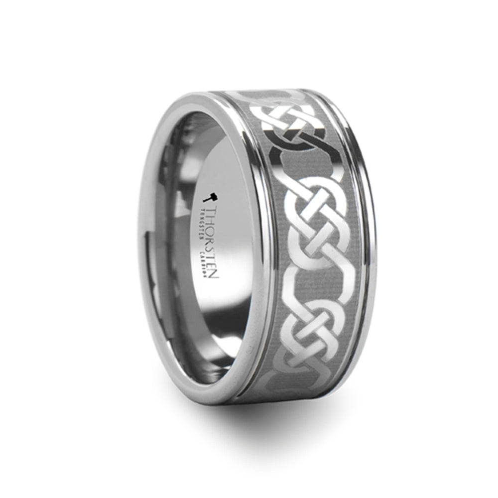 Mens Tungsten Laser Engraved Celtic Pattern Wedding Ring - Polished Comfort Fit - 6mm 8mm 10mm Wide - Style name: PALATINE