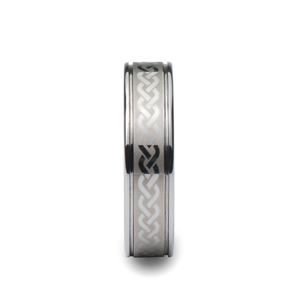 Mens Tungsten Laser Engraved Celtic Pattern Wedding Ring - Polished Comfort Fit - 6mm 8mm 10mm Wide - Style name: PALLAS