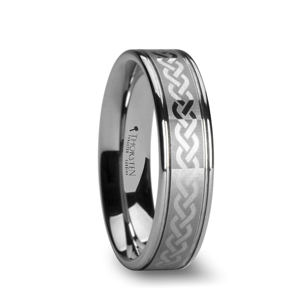 Mens Tungsten Laser Engraved Celtic Pattern Wedding Ring - Polished Comfort Fit - 6mm 8mm 10mm Wide - Style name: PALLAS