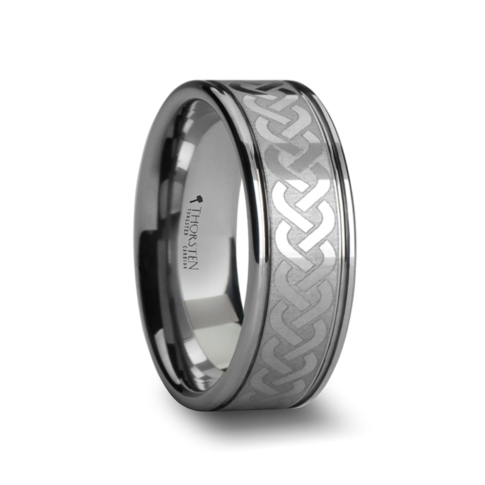 Mens Tungsten Laser Engraved Celtic Pattern Wedding Ring - Polished Comfort Fit - 6mm 8mm 10mm Wide - Style name: PALLAS