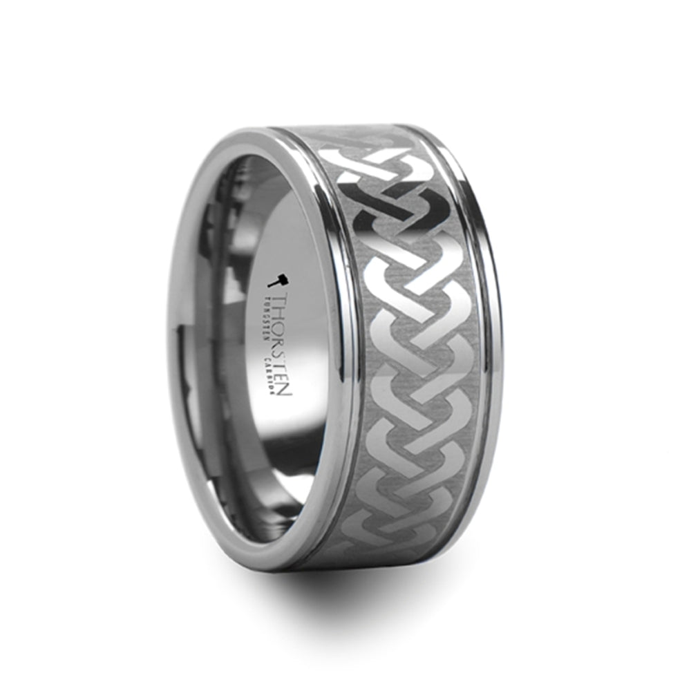 Mens Tungsten Laser Engraved Celtic Pattern Wedding Ring - Polished Comfort Fit - 6mm 8mm 10mm Wide - Style name: PALLAS