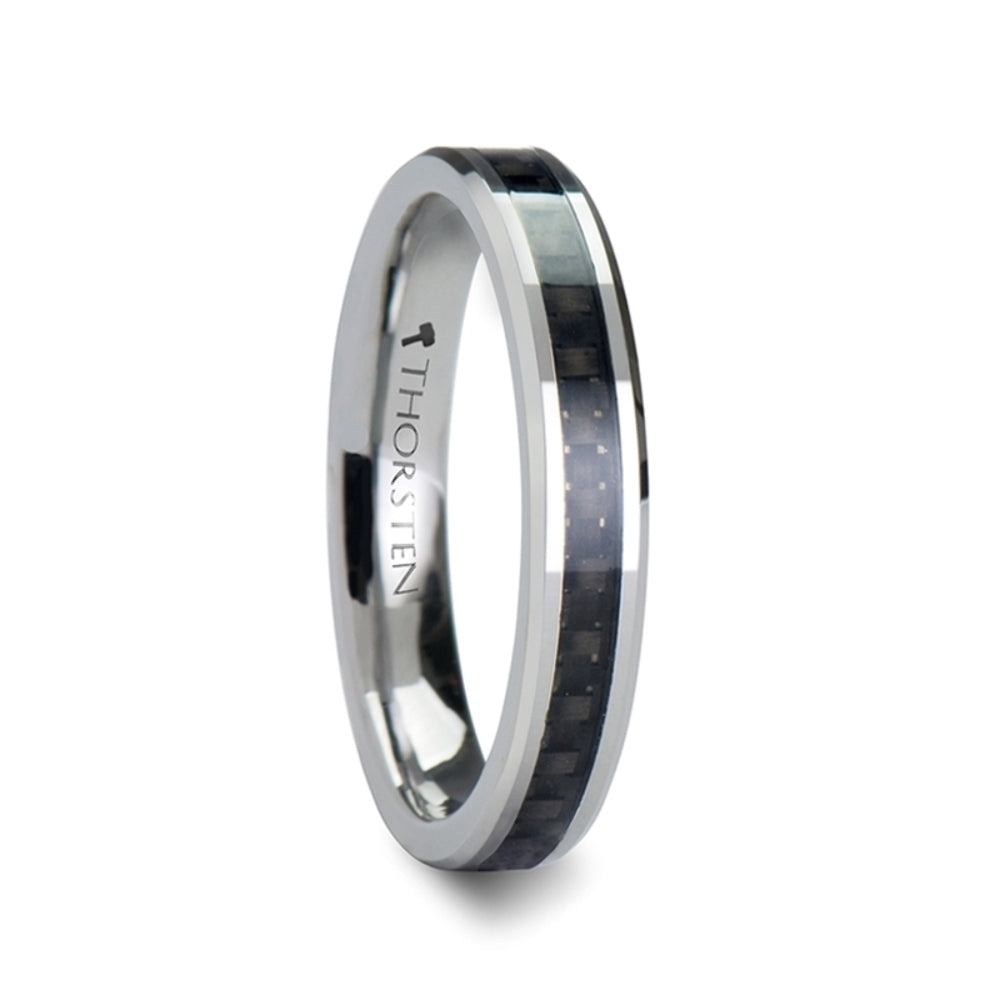 Mens Tungsten Black Carbon Fiber Inlay Wedding Ring - Beveled Comfort Fit - 4mm 6mm 7mm 8mm 10mm 12mm Wide - Style name: MAXIMUS