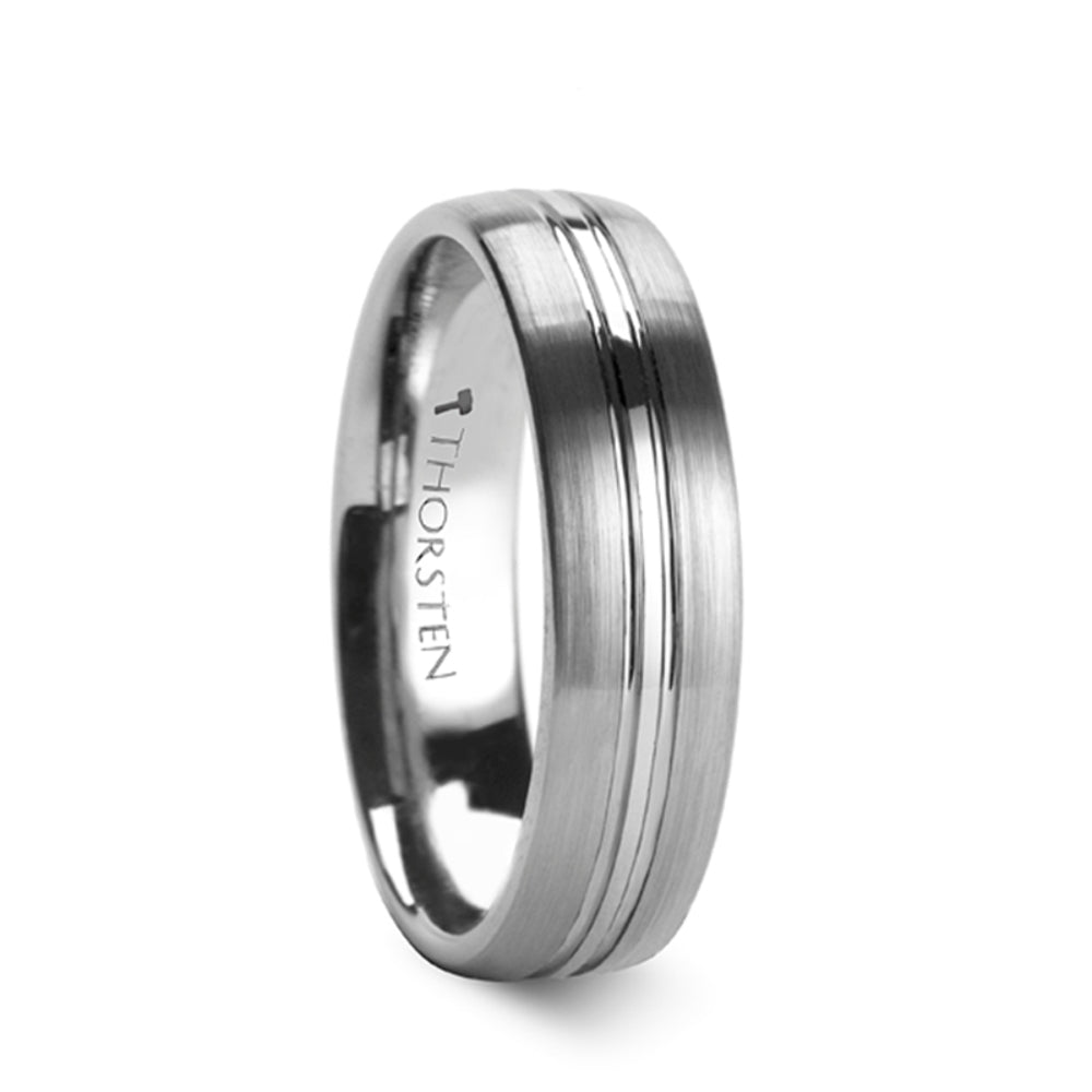 Mens Tungsten Carbide Domed Center Groove Wedding Ring - Brush Finish Comfort Fit - 6mm 8mm Wide - Style name: BOSS