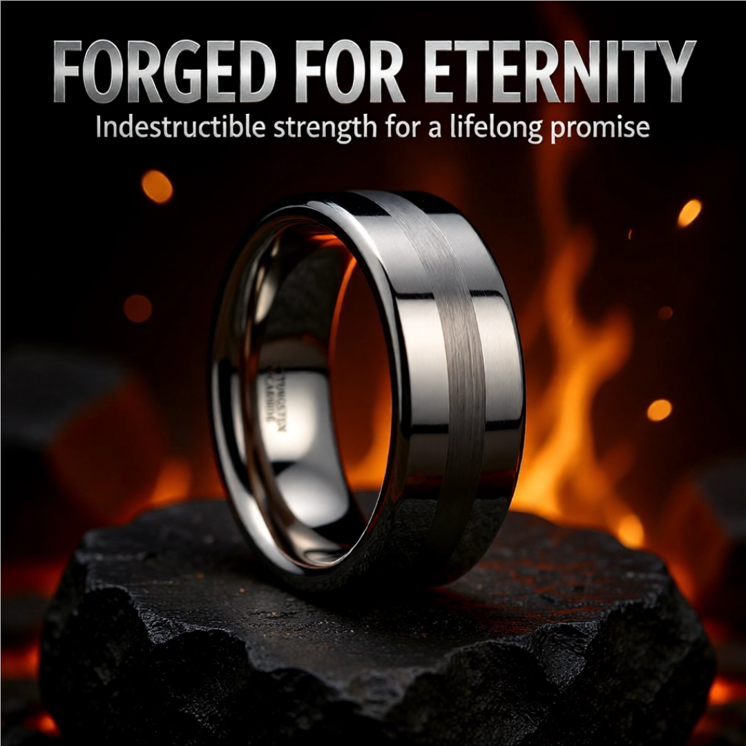 Mens Tungsten Platinum Inlaid Wedding Ring - Flat Comfort Fit - 6mm 8mm Wide - Style name: IVAR