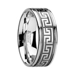 Load image into Gallery viewer, Mens Tungsten Greek Key Meander Design Grooved Wedding Ring - Polished Comfort Fit - 8mm Wide - Style name: THASOS
