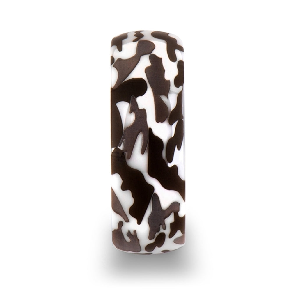 Mens White Ceramic Camo Wedding Ring - Domed Comfort Fit - 6mm 8mm Wide - Style name: STRYKER