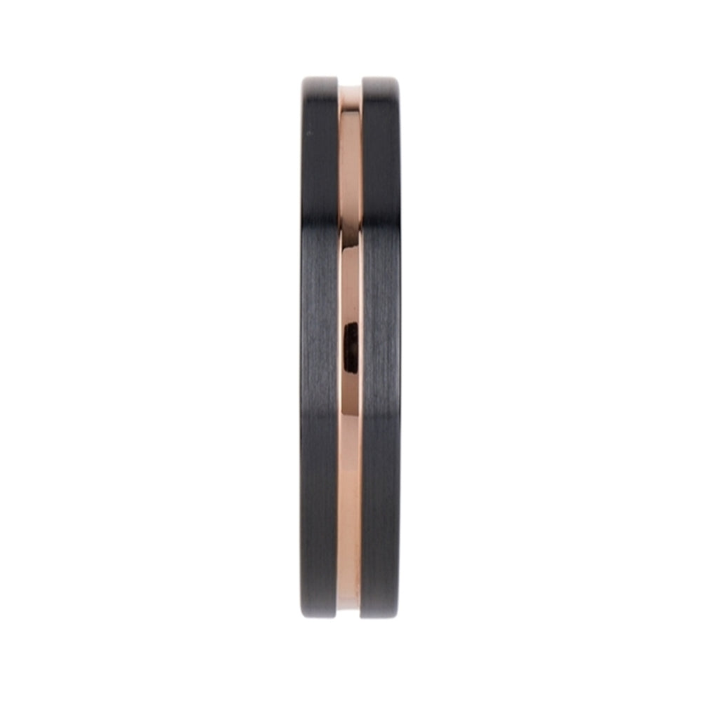 Mens Black Ceramic Rose Gold Groove Wedding Ring - Brushed Comfort Fit - 4mm 6mm 8mm 10mm Wide - Style name: VENICE