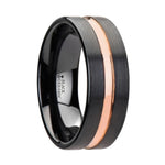 Load image into Gallery viewer, Mens Black Ceramic Rose Gold Groove Wedding Ring - Brushed Comfort Fit - 4mm 6mm 8mm 10mm Wide - Style name: VENICE
