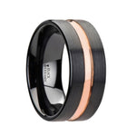 Load image into Gallery viewer, Mens Black Ceramic Rose Gold Groove Wedding Ring - Brushed Comfort Fit - 4mm 6mm 8mm 10mm Wide - Style name: VENICE
