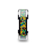 Load image into Gallery viewer, Mens Tungsten Carbide Blue &amp; Orange Opal Inlay Wedding Ring - Polished Beveled Comfort Fit - 8mm Wide - Style name: ETHEREAL
