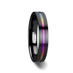 Load image into Gallery viewer, Mens Black Ceramic Rainbow Groove Wedding Ring - Flat Brushed Comfort Fit - 4mm 6mm 8mm Wide - Style name: AZURE

