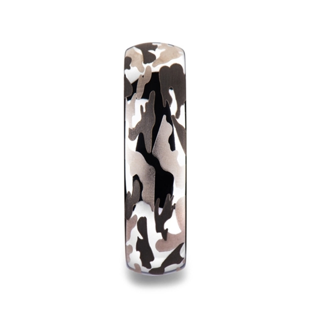 Mens Domed Tungsten Carbide Wedding Ring - Laser Engraved Camo Pattern Comfort Fit - 6mm 8mm 10mm Wide - Style name: BATTALION - Ring Size 4
