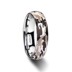 Load image into Gallery viewer, Mens Domed Tungsten Carbide Wedding Ring - Laser Engraved Camo Pattern Comfort Fit - 6mm 8mm 10mm Wide - Style name: BATTALION - Ring Size 4
