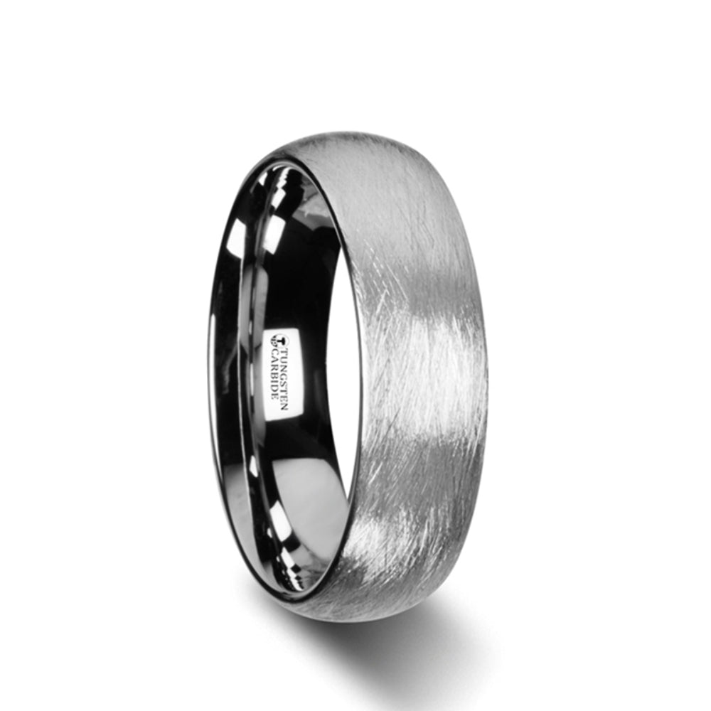 Mens Tungsten Carbide Deep Texture Brush Finish Wedding Ring - Domed Comfort Fit - 6mm 8mm Wide - Style name: BLACKWALD