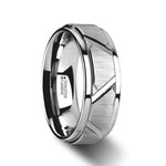 Load image into Gallery viewer, Mens Tungsten Raised Center Triangle Angle Grooves Wedding Ring - Brushed Comfort Fit - 8mm Wide - Style name: VESTIGE
