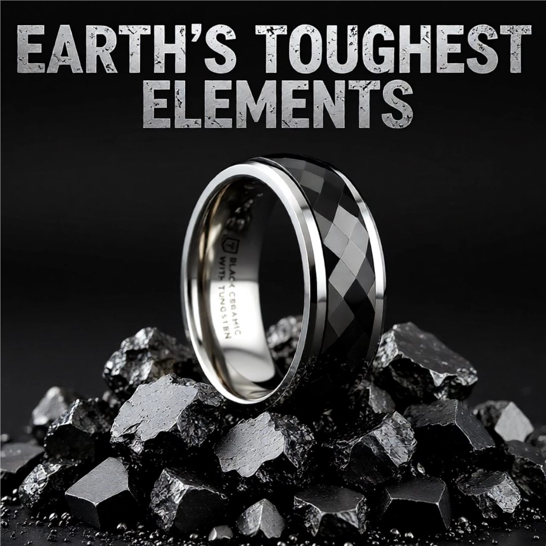 Mens Black Ceramic Diamond Faceted Spinner Wedding Ring - Polished Beveled Edges Comfort Fit - 8mm Wide - Style name: HICKOK