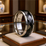 Load image into Gallery viewer, Mens Black Ceramic Diamond Faceted Spinner Wedding Ring - Polished Beveled Edges Comfort Fit - 8mm Wide - Style name: HICKOK
