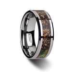 Load image into Gallery viewer, Mens Tungsten Realistic Tree Camo Green Leaves Wedding Ring - Polished Beveled Comfort Fit - 8mm Wide - Style name: OVERGROWTH
