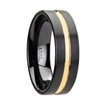 Load image into Gallery viewer, Mens Black Ceramic Yellow Gold Groove Wedding Ring - Brushed Finish Comfort Fit - 6mm 8mm Wide - Style name: VIVALDI
