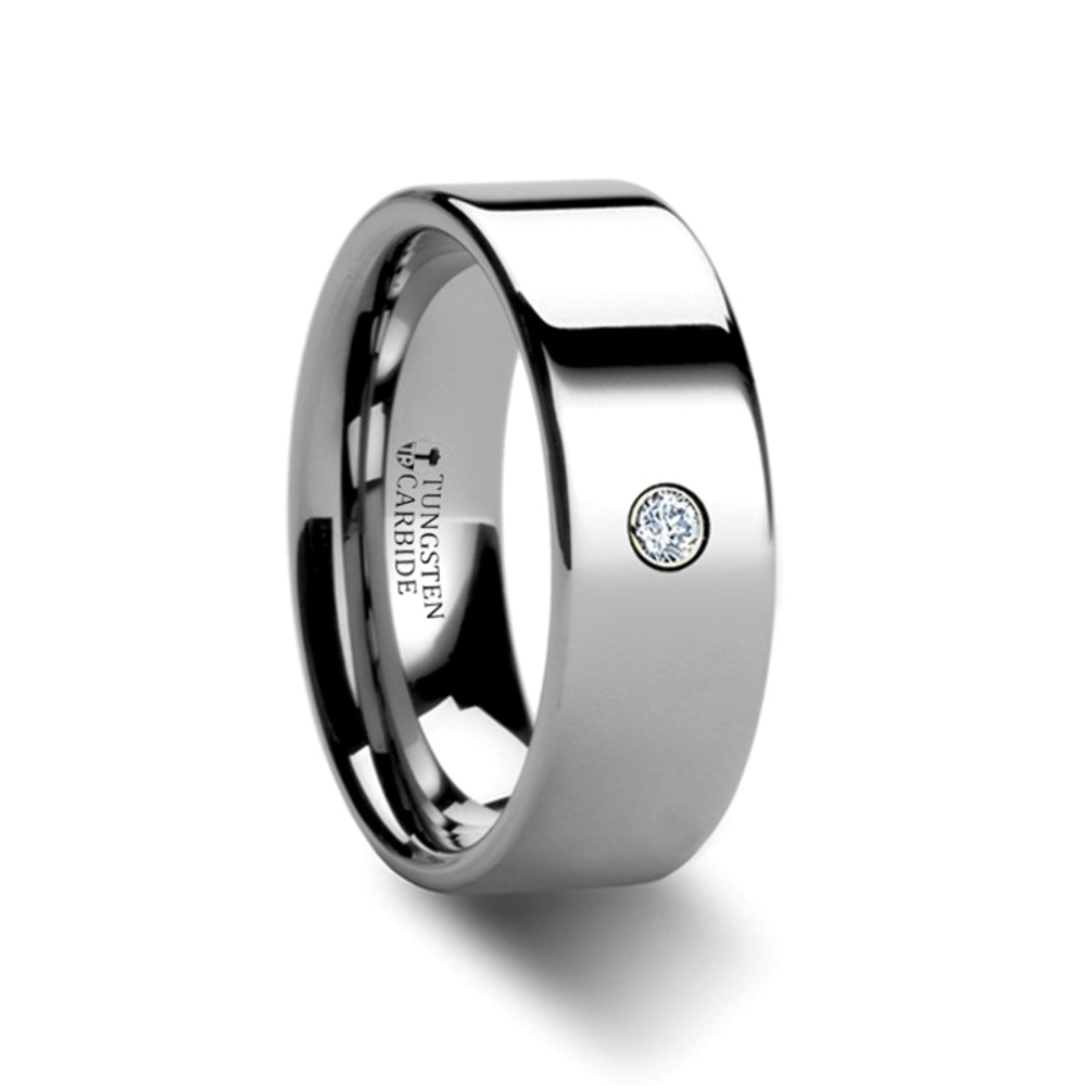 Mens Comfort Fit Wedding Band - Flat Polished Tungsten Diamond Ring - 6mm 8mm Wide - Style name: BRISTOL - Lifetime Warranty