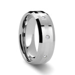 Load image into Gallery viewer, Mens Tungsten Platinum Inlay Diamond Wedding Ring - Beveled Comfort Fit - 8mm Wide - Style name: NEWPORT
