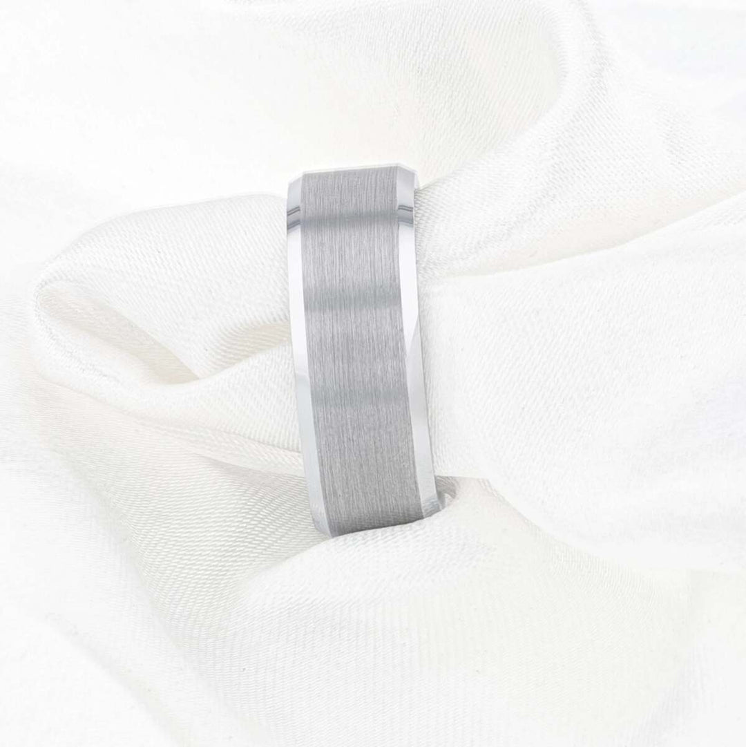 Mens Tungsten Brushed Center Flat Wedding Ring - Beveled Comfort Fit - 4mm 6mm 7mm 8mm 10mm 12mm Wide - Style name: SHEFFIELD