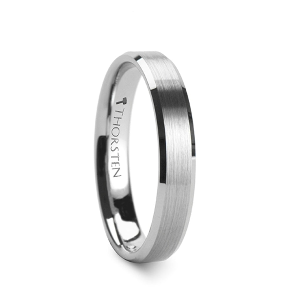 Mens Tungsten Brushed Center Flat Wedding Ring - Beveled Comfort Fit - 4mm 6mm 7mm 8mm 10mm 12mm Wide - Style name: SHEFFIELD