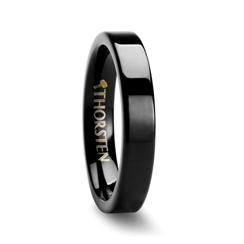 Mens Tungsten Black Flat Wedding Ring - Poilished Comfort Fit - 4mm 6mm 8mm 10mm 12mm Wide - Style name: MORPHEUS
