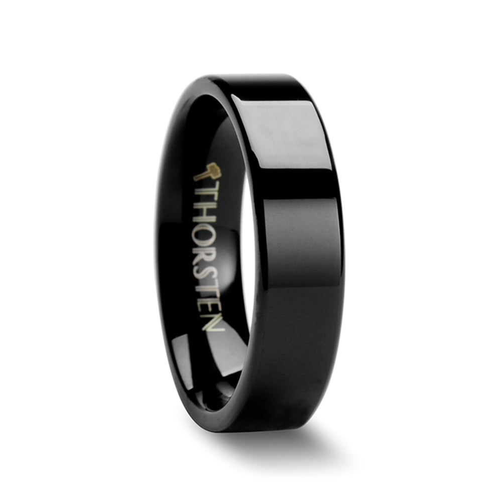 Mens Tungsten Black Flat Wedding Ring - Poilished Comfort Fit - 4mm 6mm 8mm 10mm 12mm Wide - Style name: MORPHEUS