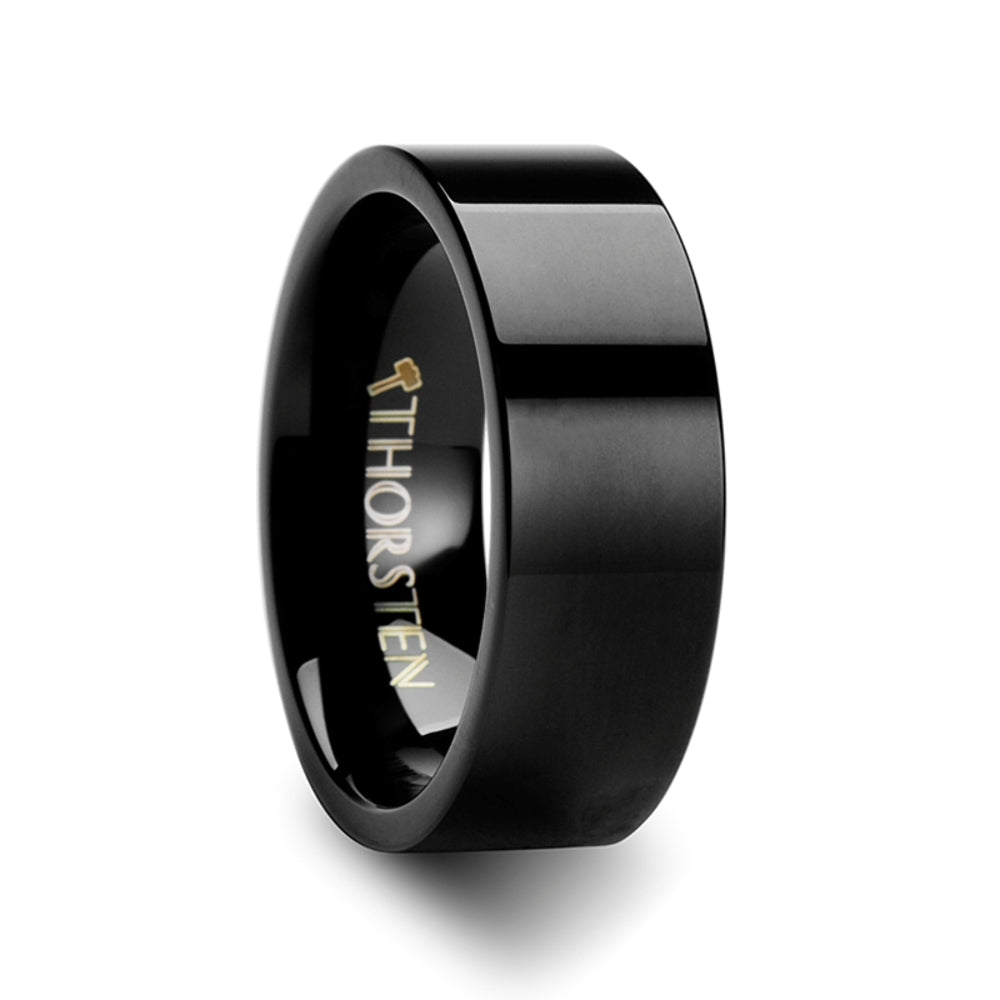 Mens Tungsten Black Flat Wedding Ring - Poilished Comfort Fit - 4mm 6mm 8mm 10mm 12mm Wide - Style name: MORPHEUS