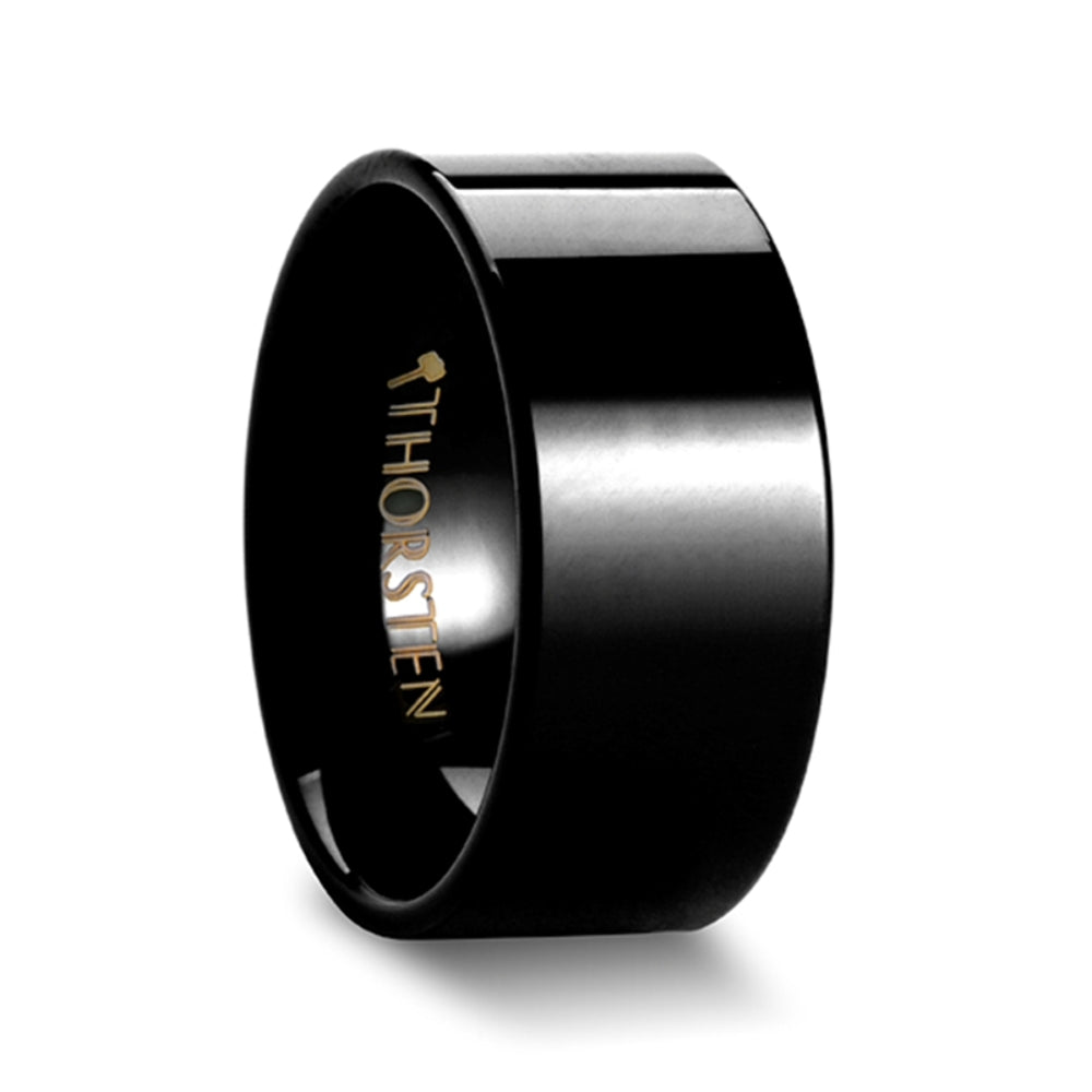 Mens Tungsten Black Flat Wedding Ring - Poilished Comfort Fit - 4mm 6mm 8mm 10mm 12mm Wide - Style name: MORPHEUS