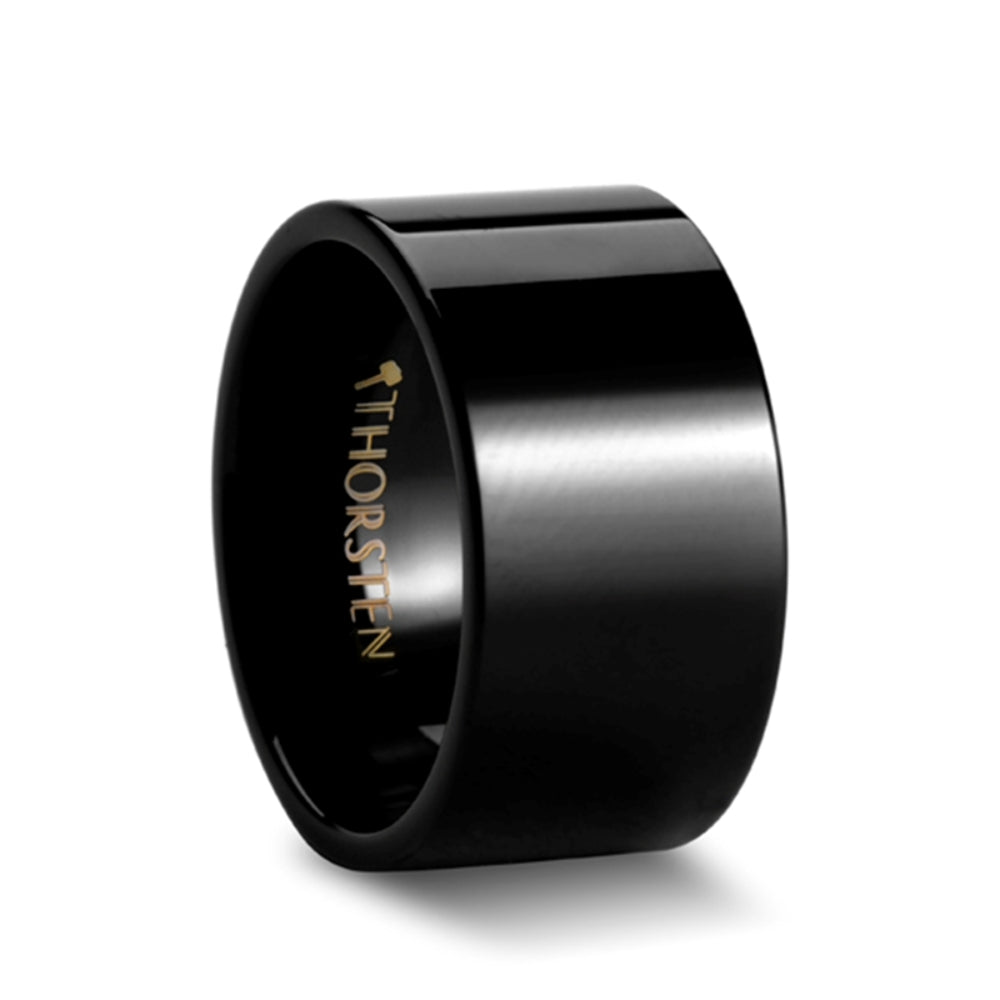 Mens Tungsten Black Flat Wedding Ring - Poilished Comfort Fit - 4mm 6mm 8mm 10mm 12mm Wide - Style name: MORPHEUS