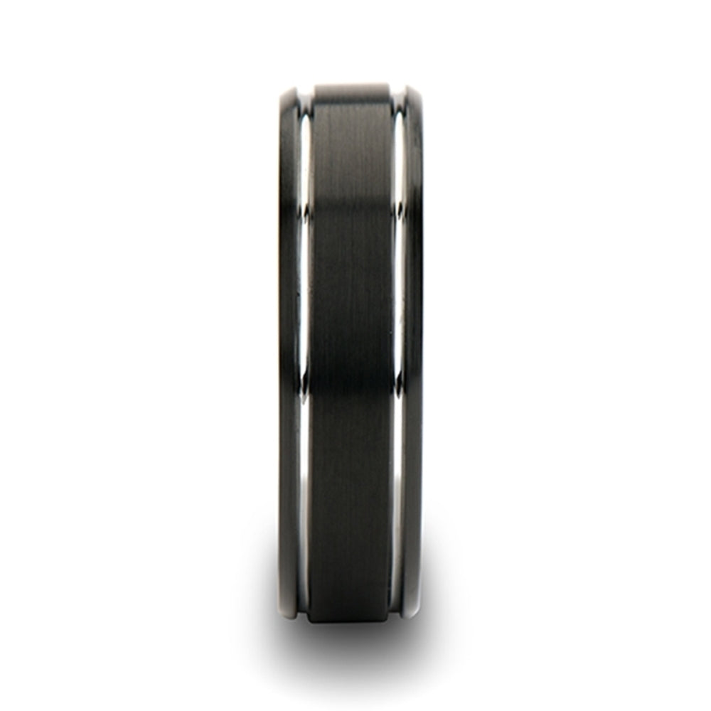 Mens Tungsten Carbide Brushed Finish Polished Grooves Black Wedding Ring - Beveled Comfort Fit - 6mm 8mm Wide - Style name: NOCTURNE