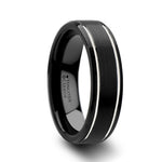 Load image into Gallery viewer, Mens Tungsten Carbide Brushed Finish Polished Grooves Black Wedding Ring - Beveled Comfort Fit - 6mm 8mm Wide - Style name: NOCTURNE
