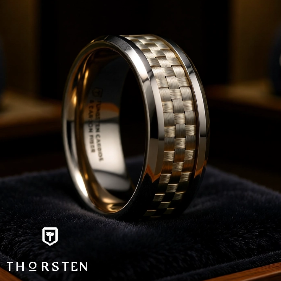 Mens Tungsten Carbide White Carbon Fiber Inlay Wedding Ring - Beveled Comfort Fit - 4mm 6mm 8mm 10mm 12mm Wide - Style name: ULTIMUS