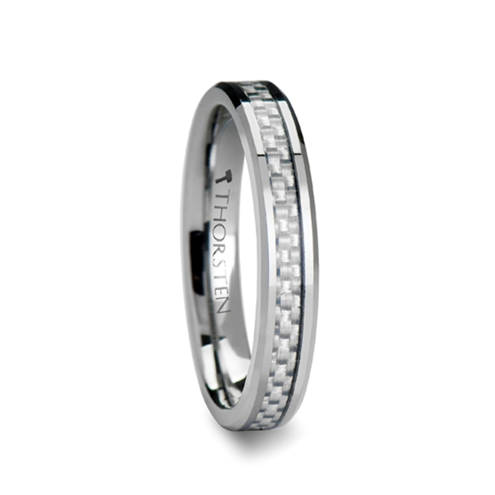 Mens Tungsten Carbide White Carbon Fiber Inlay Wedding Ring - Beveled Comfort Fit - 4mm 6mm 8mm 10mm 12mm Wide - Style name: ULTIMUS
