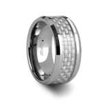 Load image into Gallery viewer, Mens Tungsten Carbide White Carbon Fiber Inlay Wedding Ring - Beveled Comfort Fit - 4mm 6mm 8mm 10mm 12mm Wide - Style name: ULTIMUS

