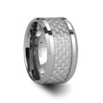 Load image into Gallery viewer, Mens Tungsten Carbide White Carbon Fiber Inlay Wedding Ring - Beveled Comfort Fit - 4mm 6mm 8mm 10mm 12mm Wide - Style name: ULTIMUS
