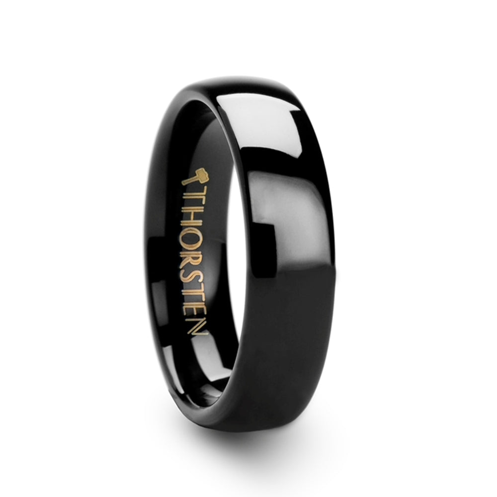 Mens Tungsten Carbide Domed Black Wedding Ring - Polished Comfort Fit - 2mm 4mm 6mm 7mm 8mm 10mm 12mm Wide - Style name: RAVEN