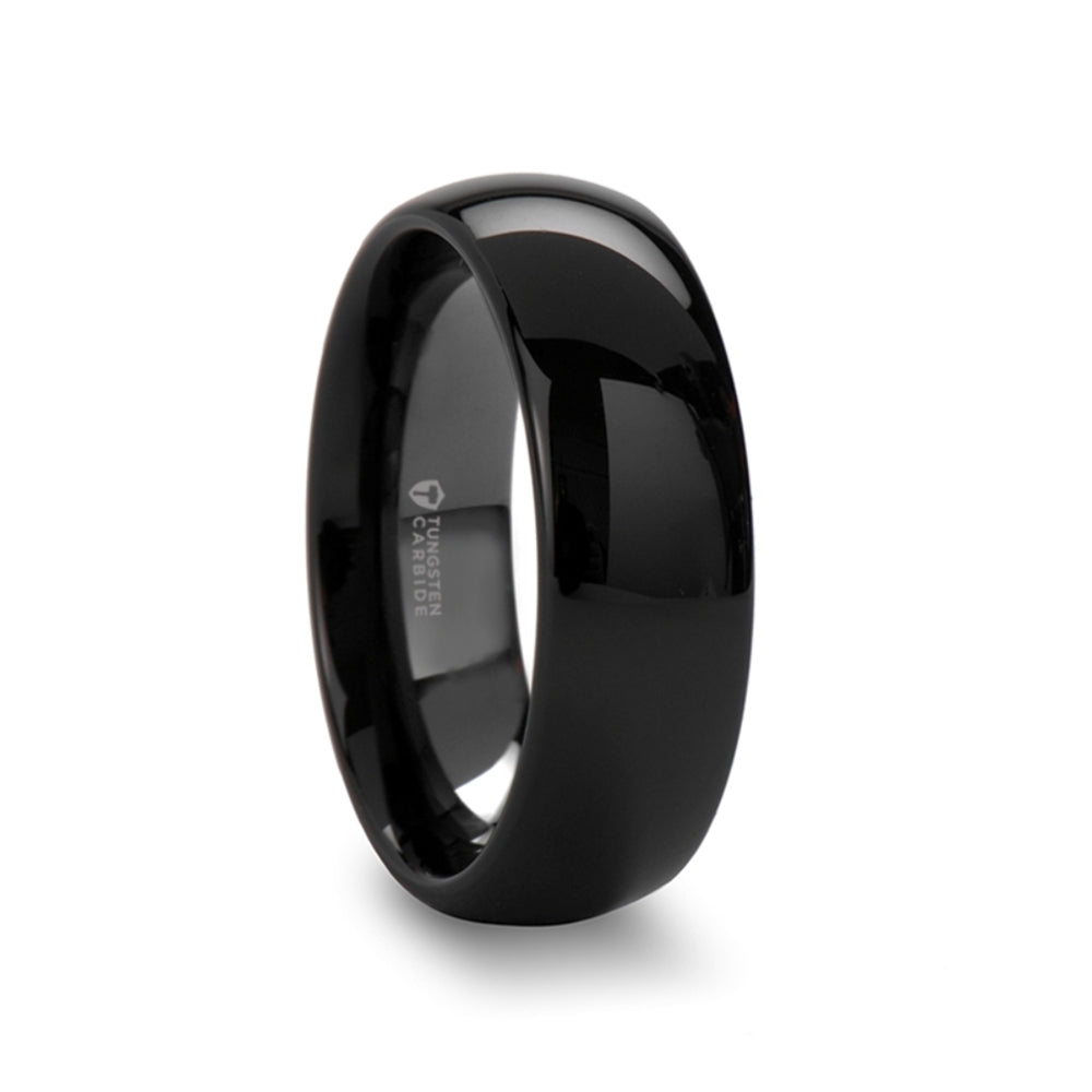 Mens Tungsten Carbide Domed Black Wedding Ring - Polished Comfort Fit - 2mm 4mm 6mm 7mm 8mm 10mm 12mm Wide - Style name: RAVEN