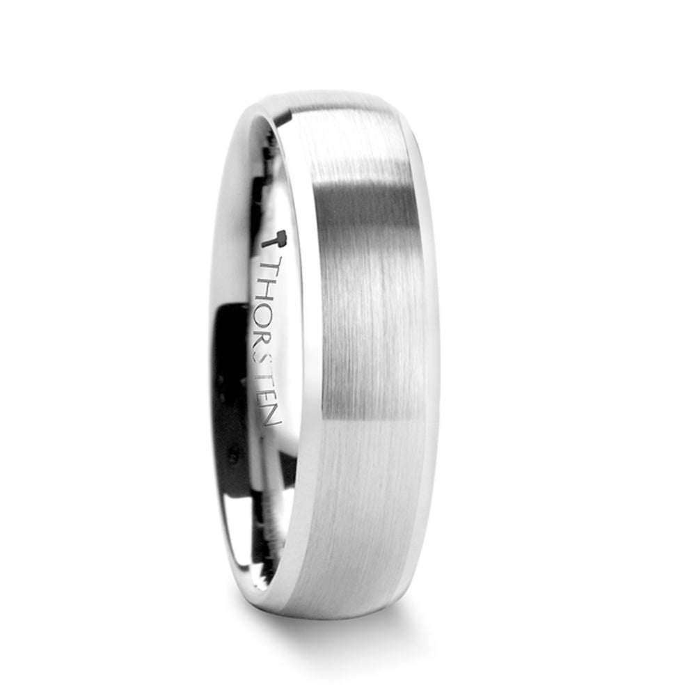 Mens Tungsten Carbide Domed Brushed Finish Wedding Ring - Polished Beveled Comfort Fit - 6mm 8mm Wide - Style name: POLARIS