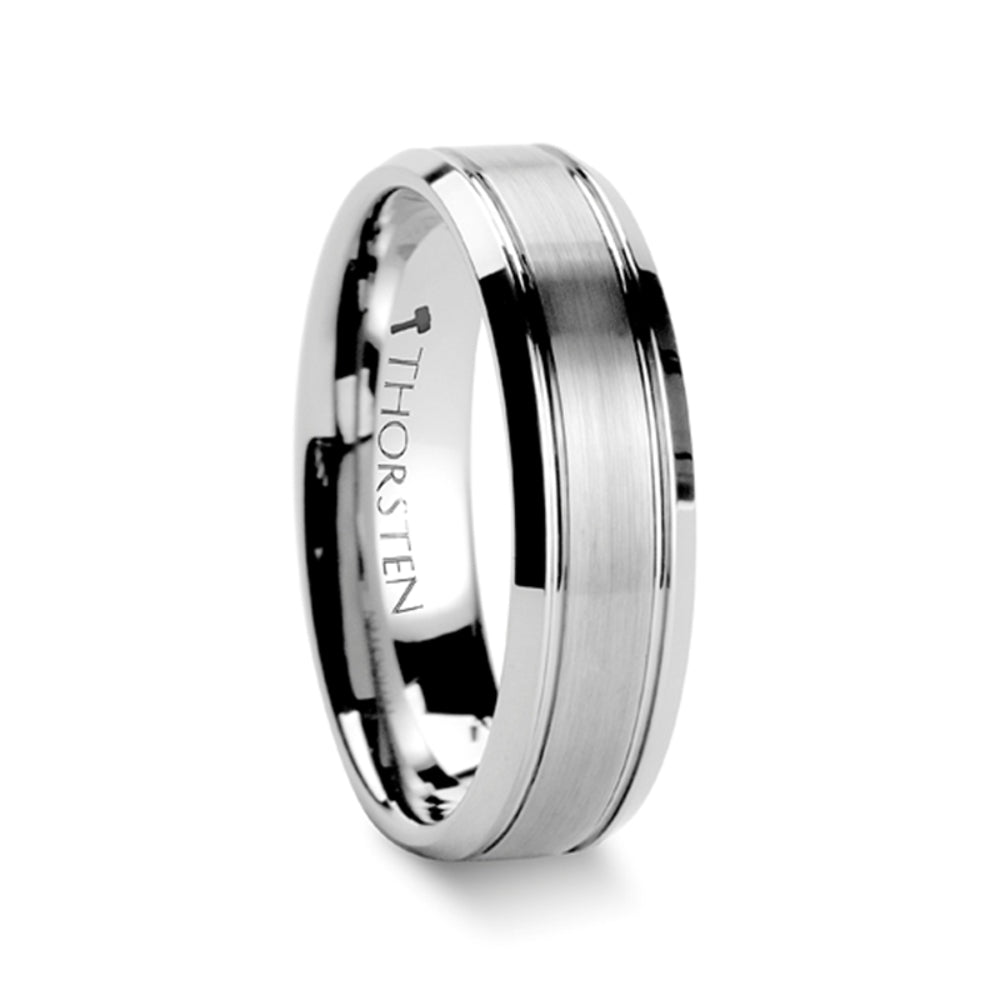 Mens Tungsten Carbide Brushed Center Wedding Ring - Polished Beveled Comfort Fit - 6mm 8mm Wide - Style name: CRONUS